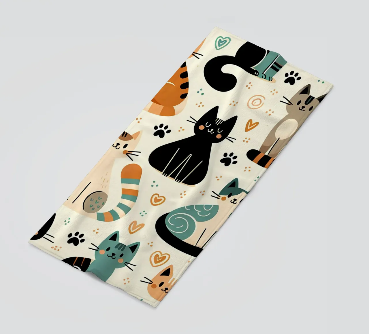 Cat Doodle Pattern beach towel by Happy Littles