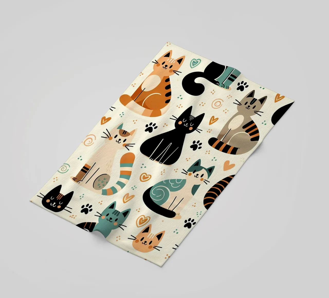 Cat Doodle Pattern beach towel by Happy Littles