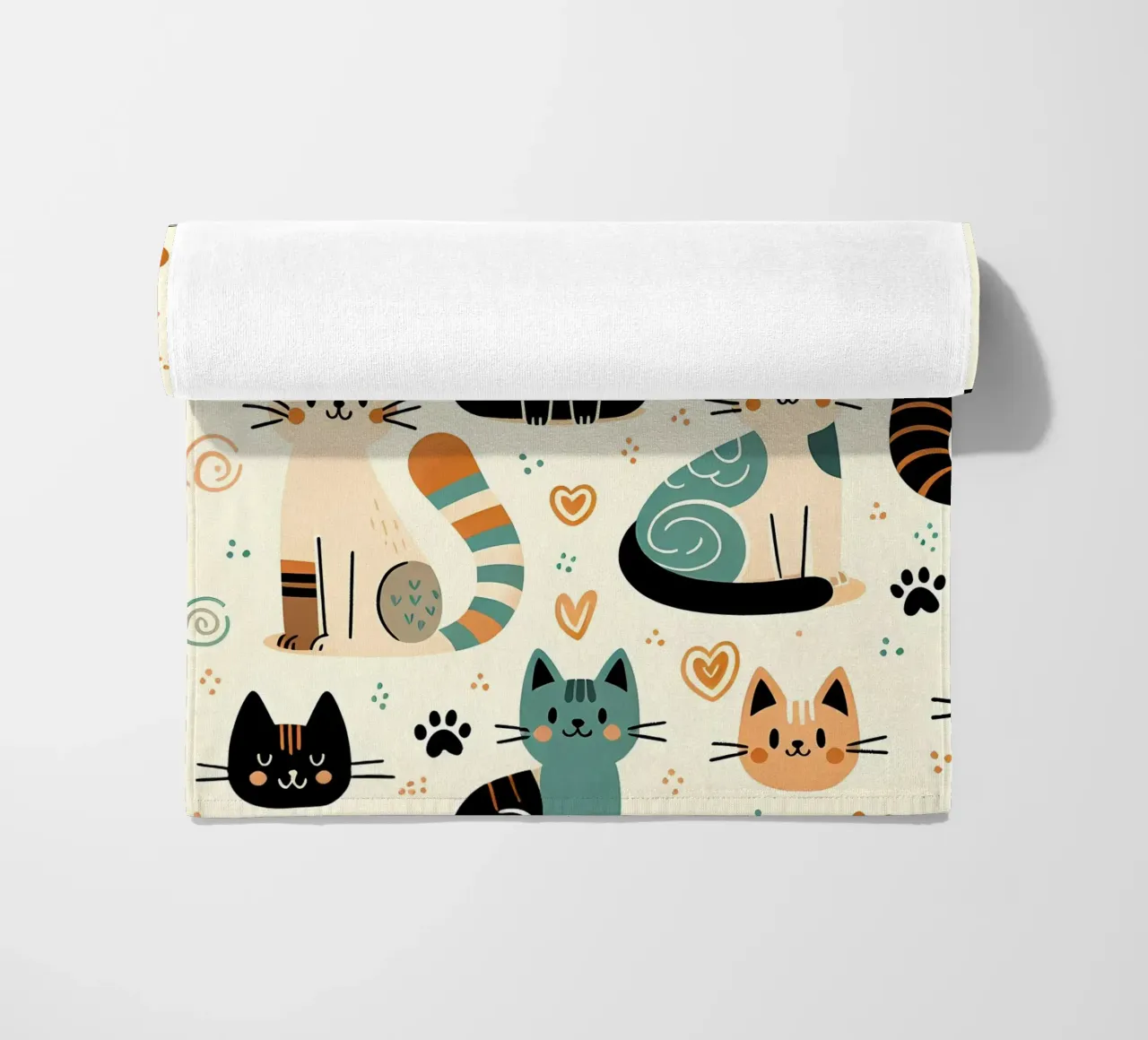 Cat Doodle Pattern beach towel by Happy Littles