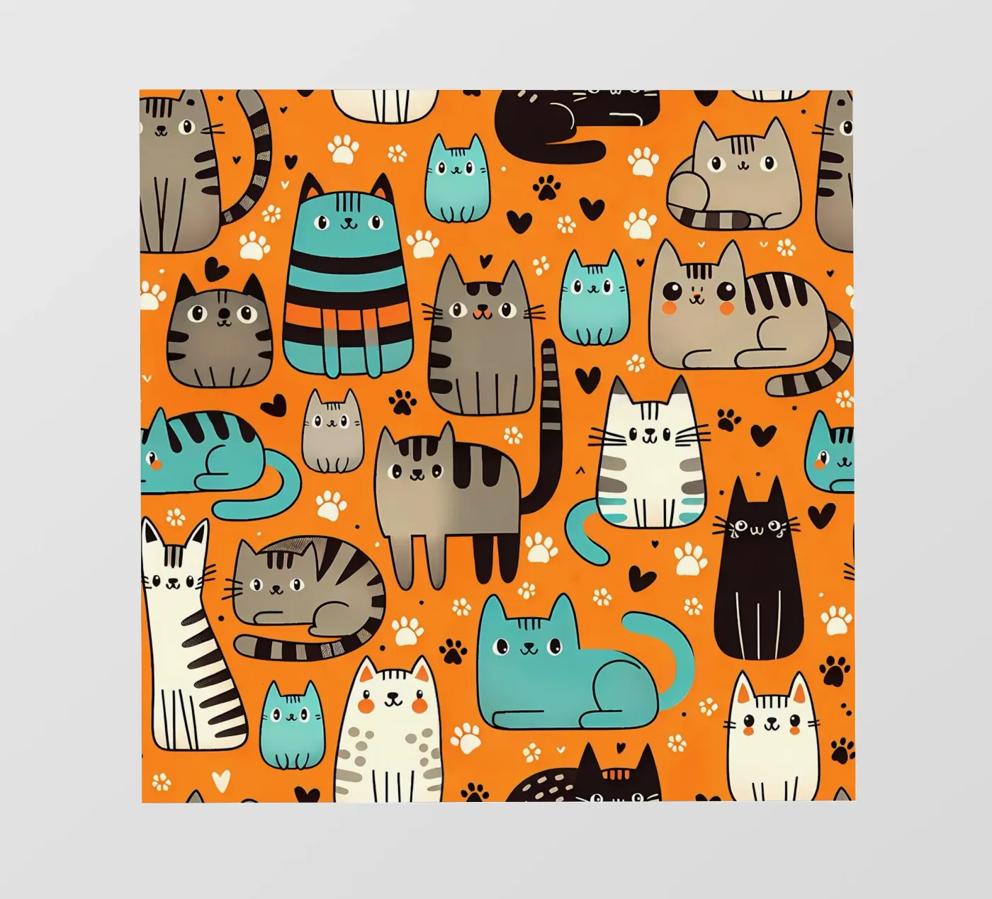 Cat Doodle Pattern fotobehang van Happy Littles