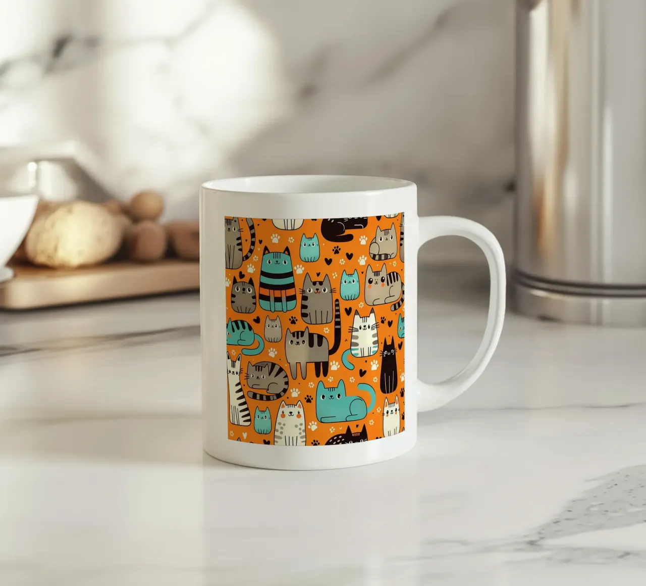 Schema di scarabocchio di gatto tazza in ceramica da Happy Littles