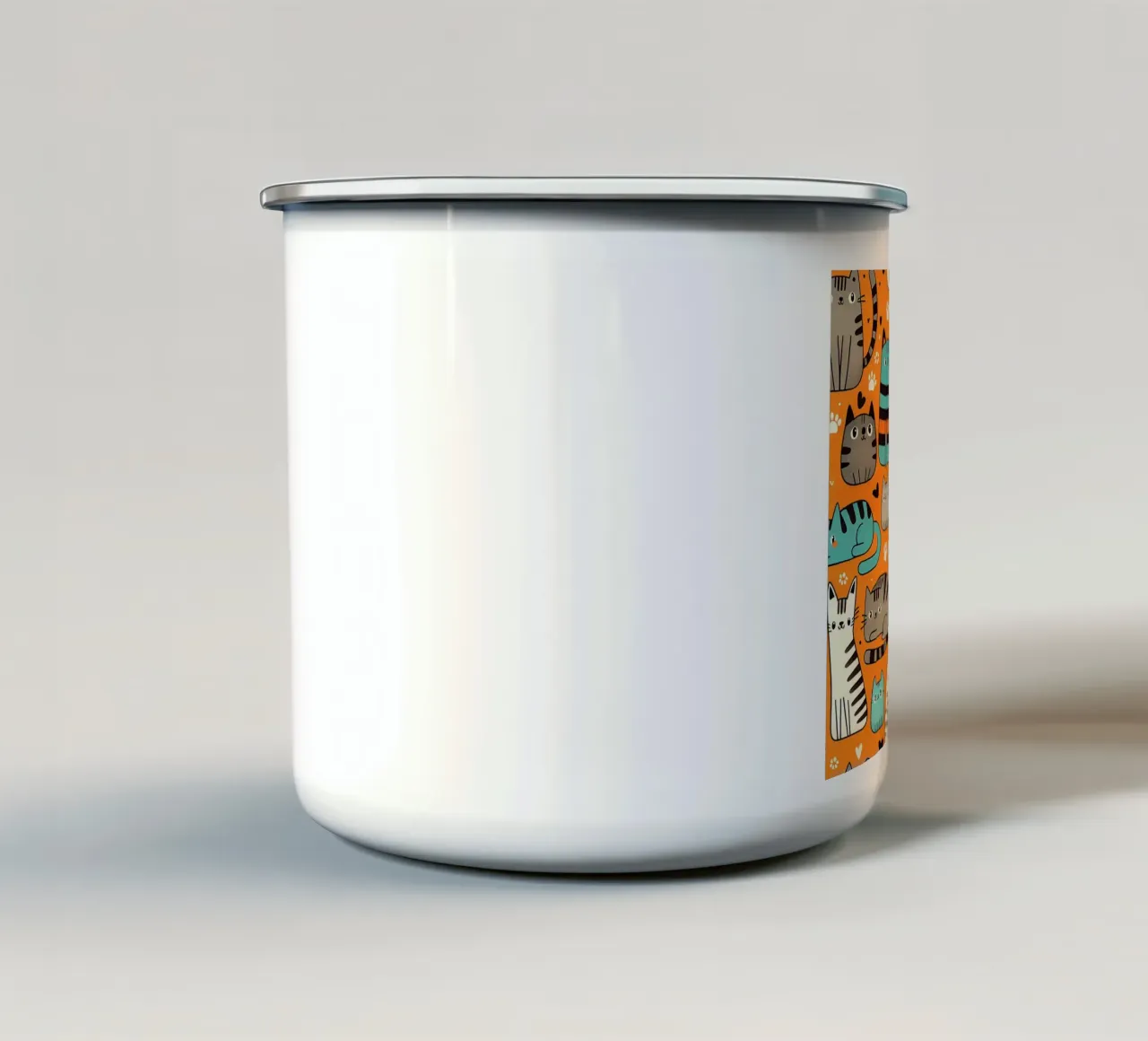 Schema di scarabocchio di gatto tazza in smalto da Happy Littles