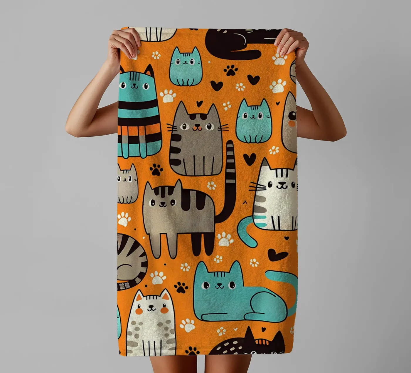 Cat Doodle Pattern towel by Happy Littles