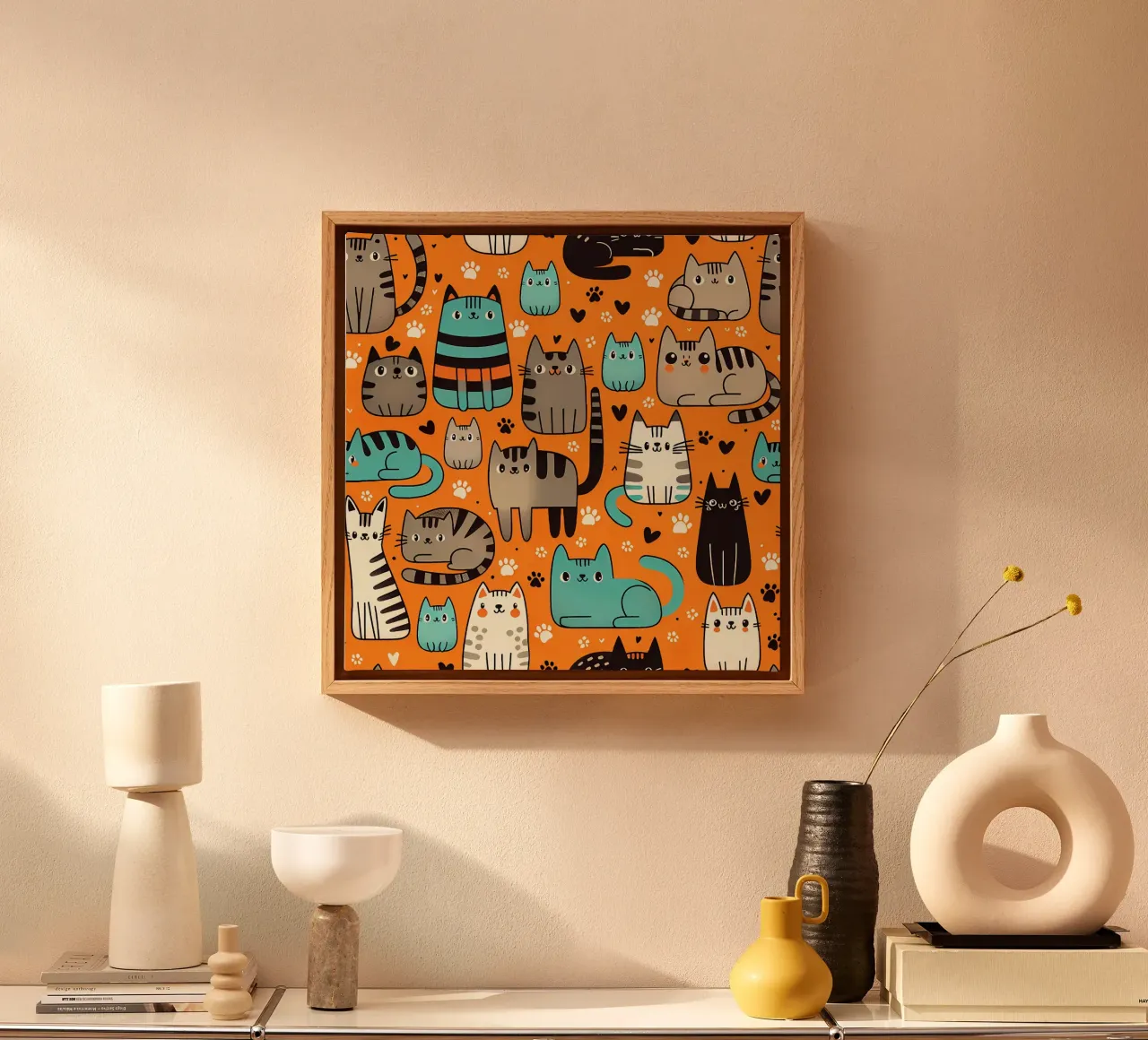 Cat Doodle Pattern canvas met Baklijst van Happy Littles