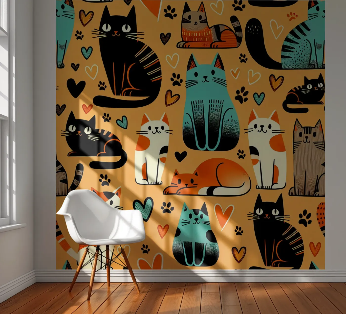 Cat Doodle Pattern Fototapete von Happy Littles