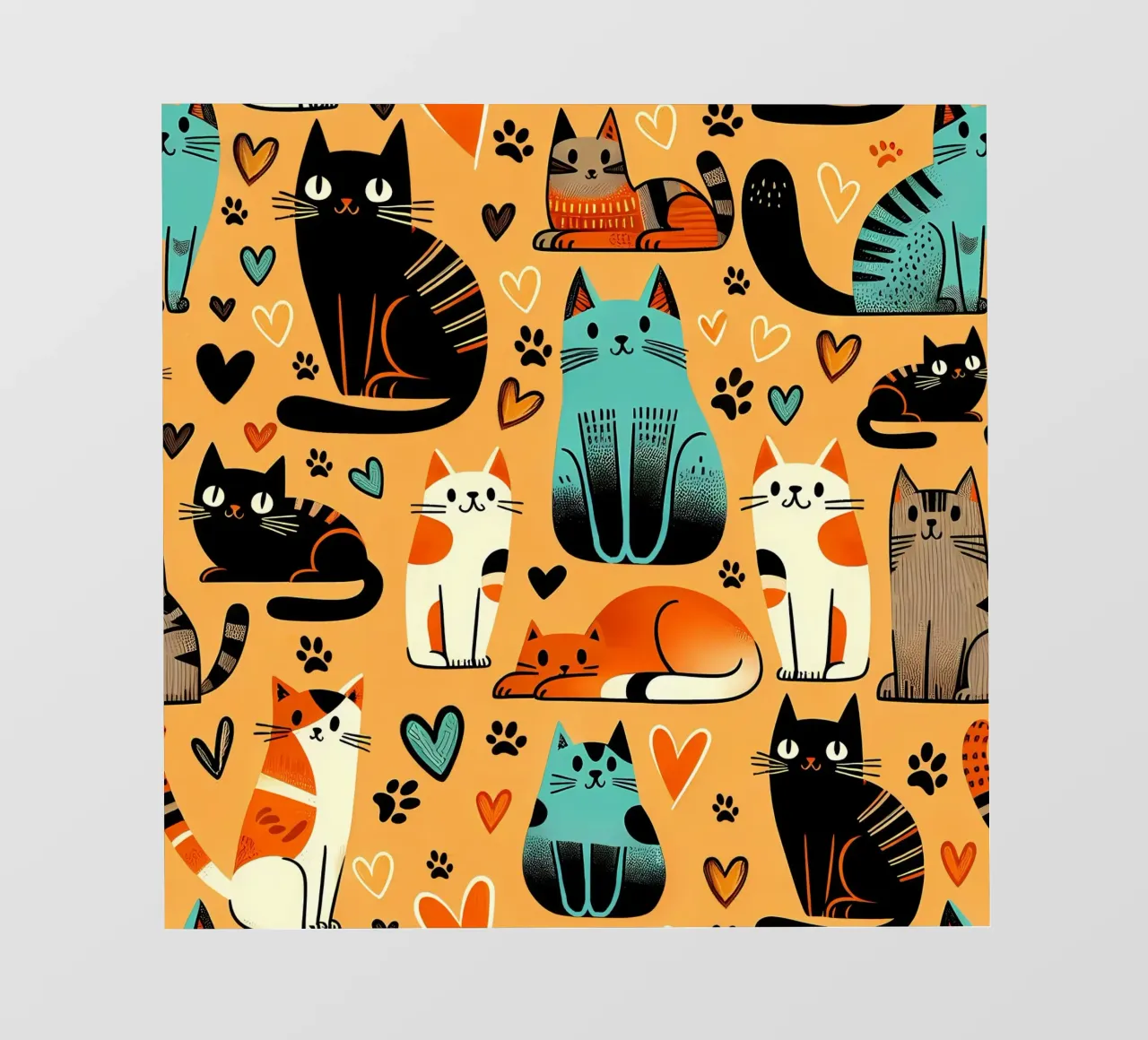 Cat Doodle Pattern fotobehang van Happy Littles