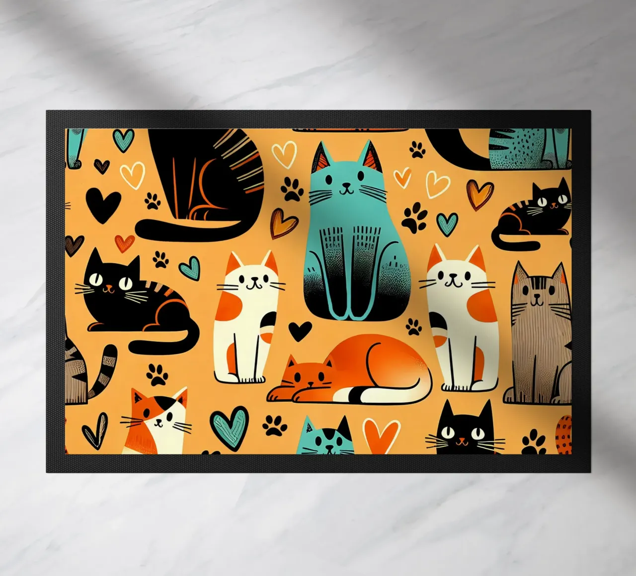 Cat Doodle Pattern doormat by Happy Littles