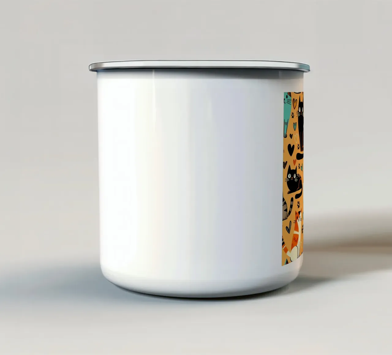 Schema di scarabocchio di gatto tazza in smalto da Happy Littles