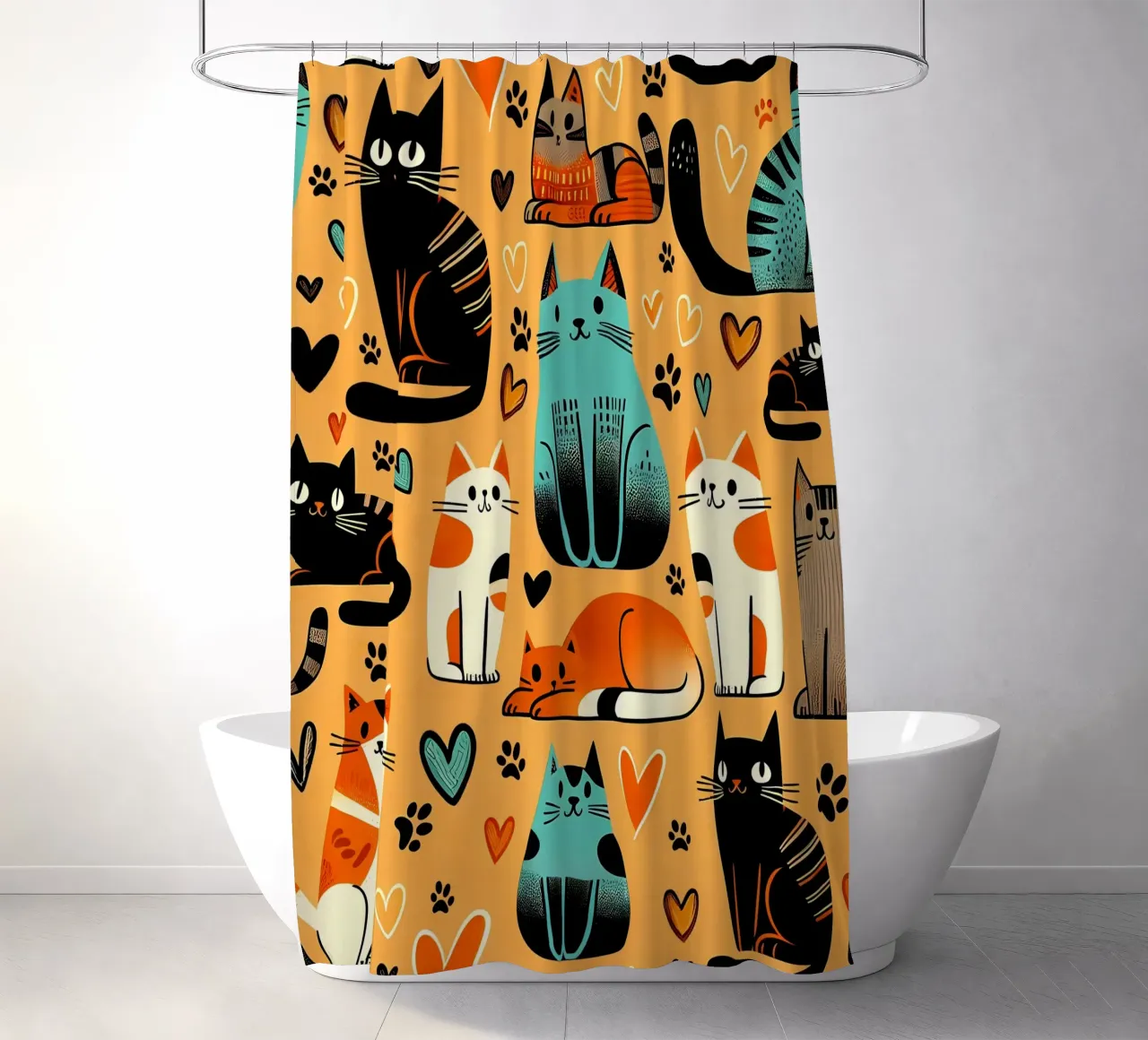 Cat Doodle Pattern douchegordijn van Happy Littles