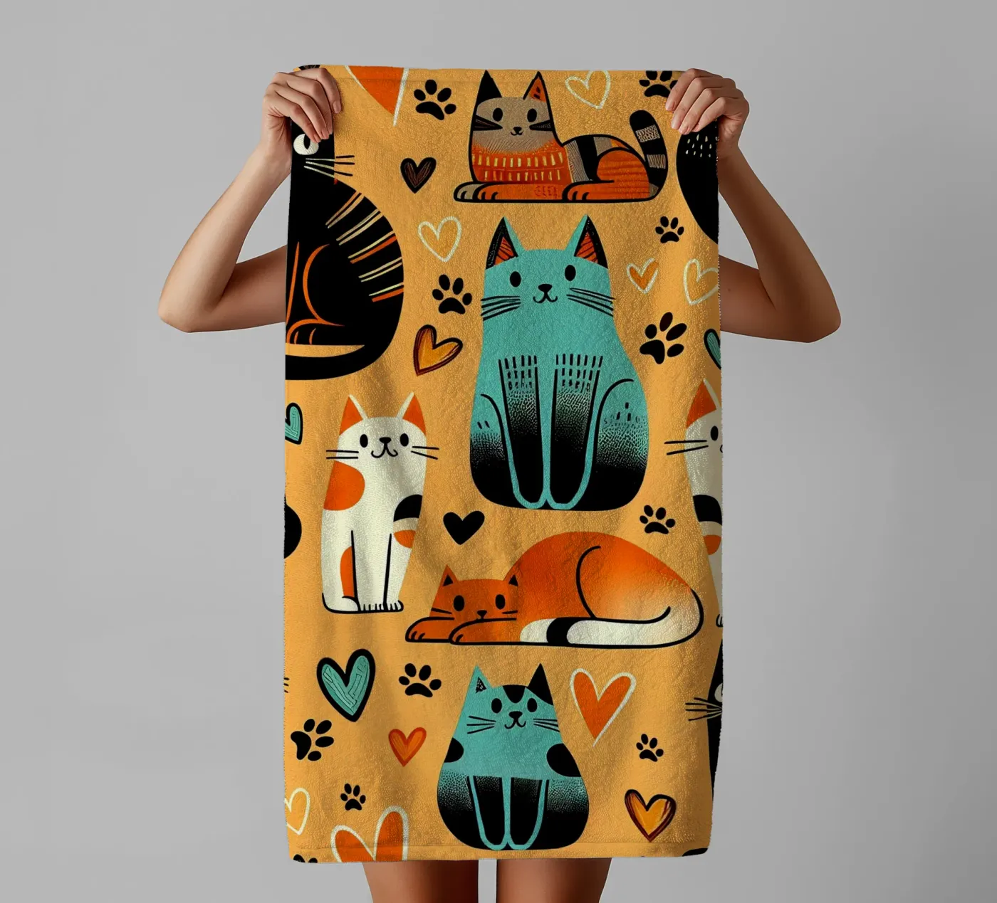 Cat Doodle Pattern towel by Happy Littles