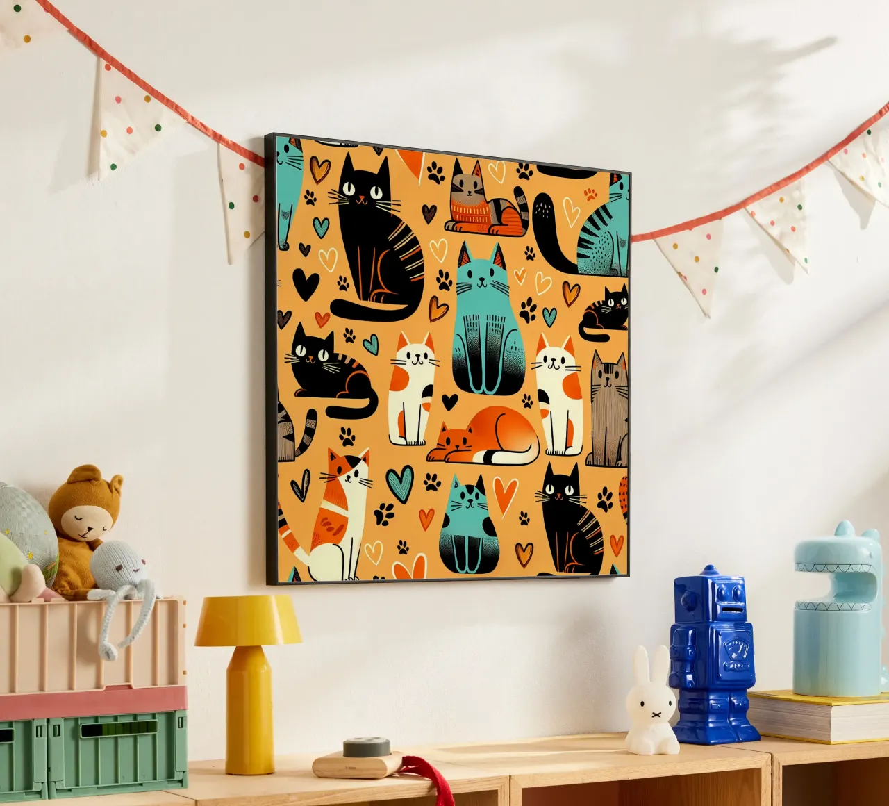 Cat Doodle Pattern alu-dibond by Happy Littles