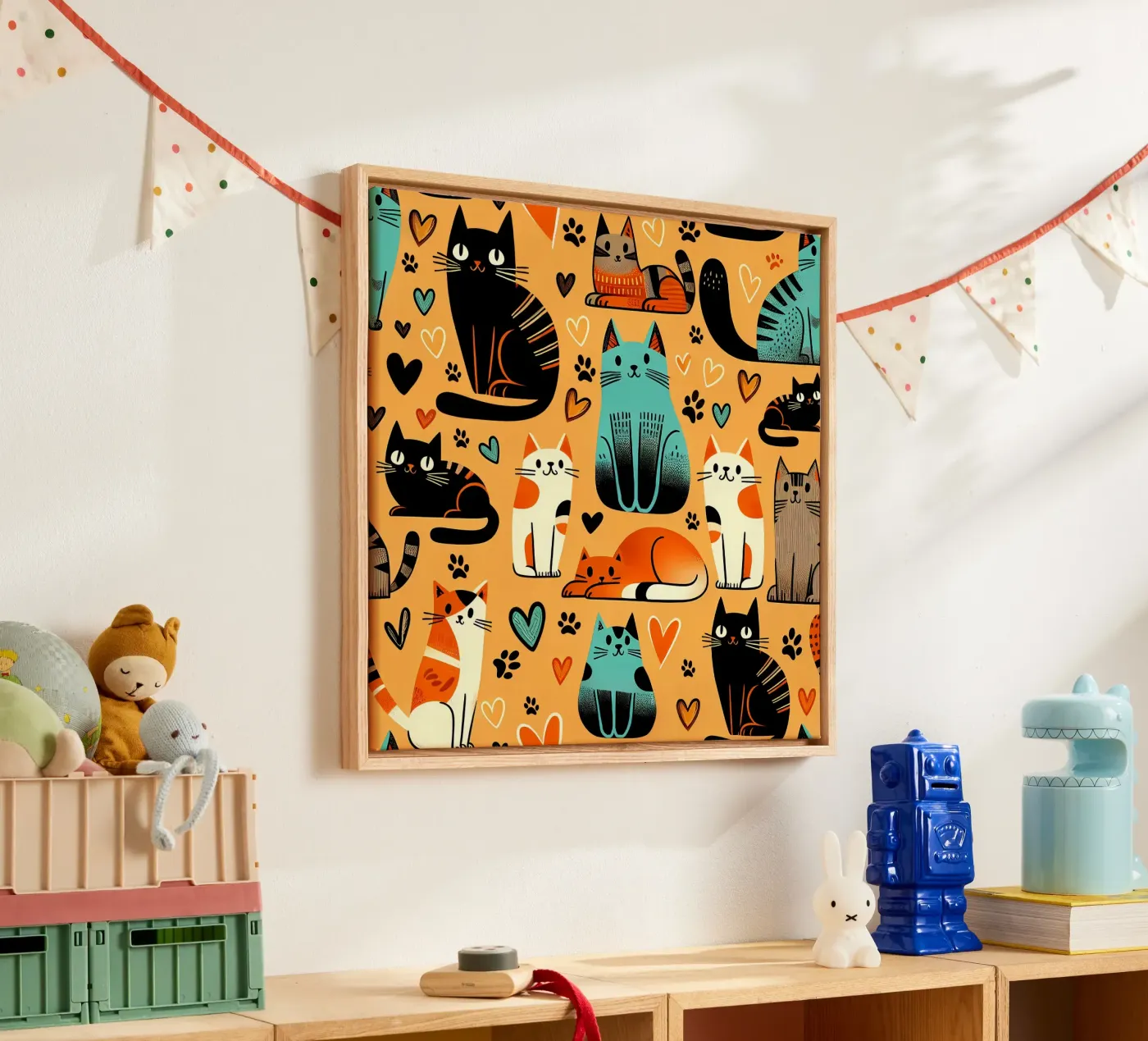 Cat Doodle Pattern canvas van Happy Littles
