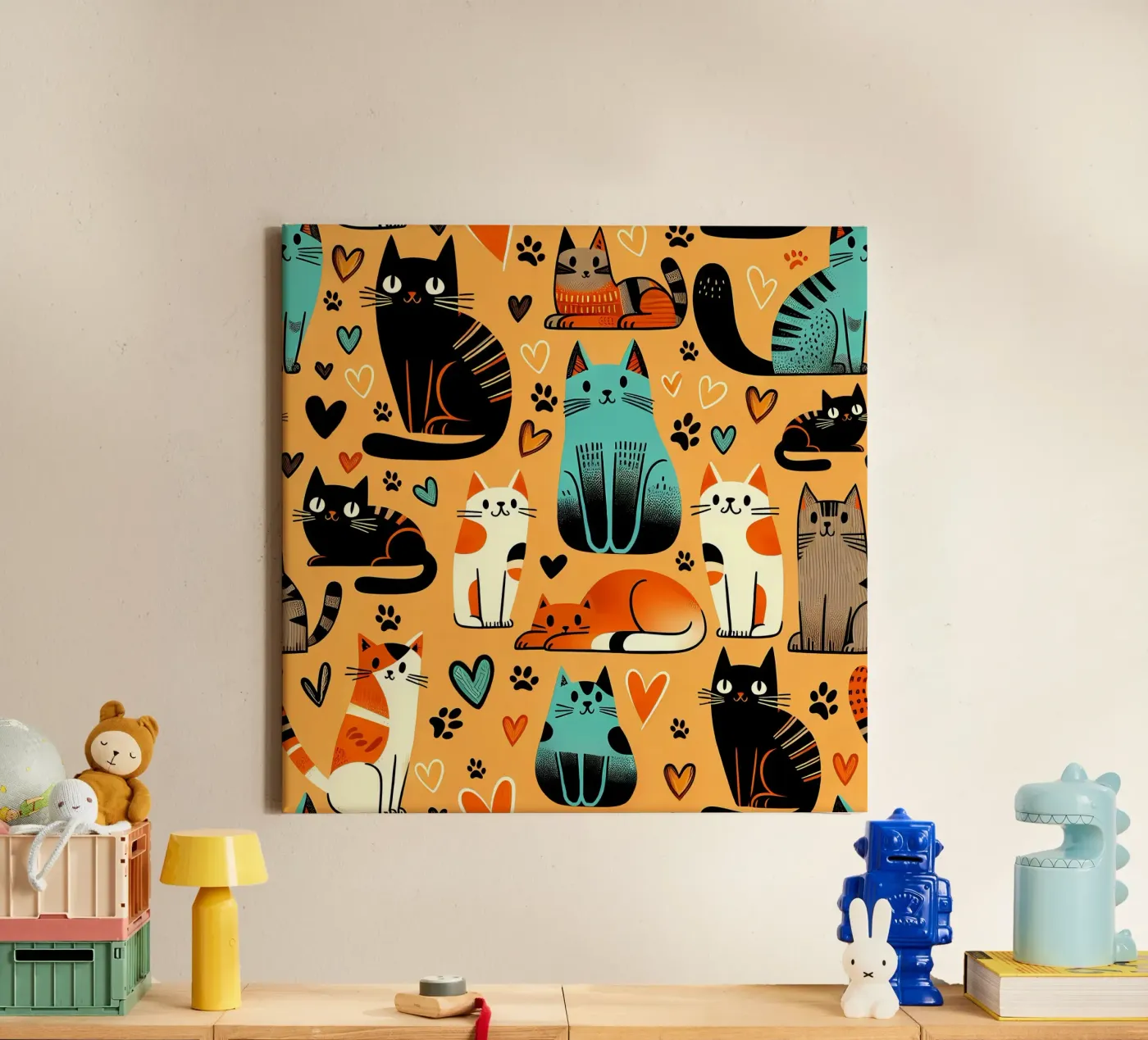 Cat Doodle Pattern canvas van Happy Littles