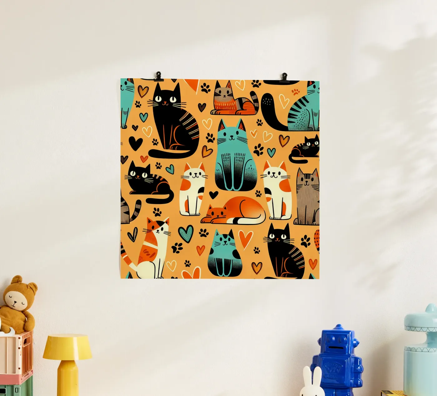 Cat Doodle Pattern poster by Happy Littles