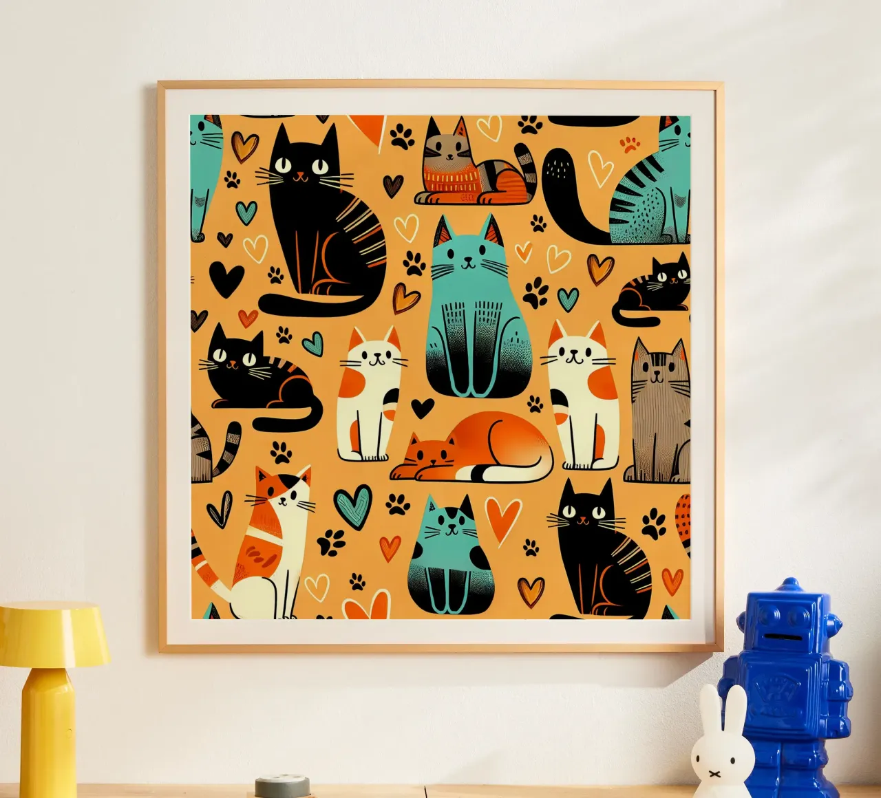 Cat Doodle Pattern poster by Happy Littles