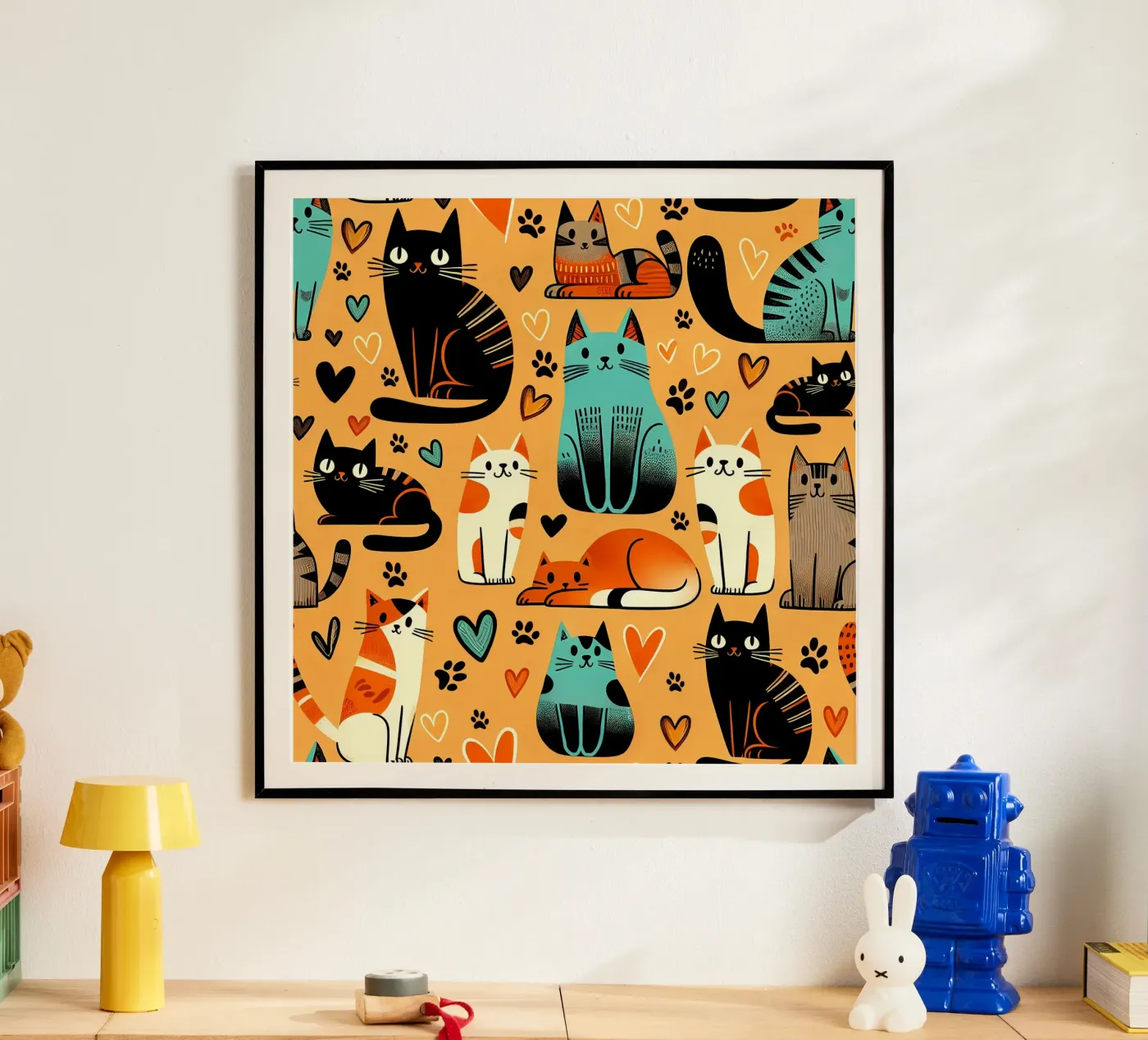 Cat Doodle Pattern poster by Happy Littles