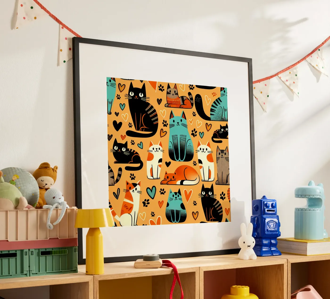 Cat Doodle Pattern poster by Happy Littles