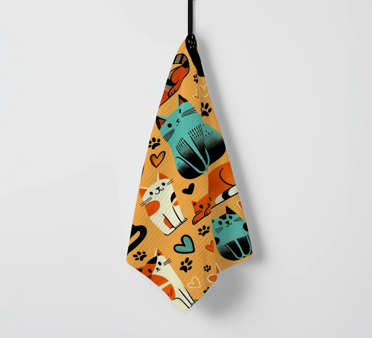 Cat Doodle Pattern tea towel by Happy Littles