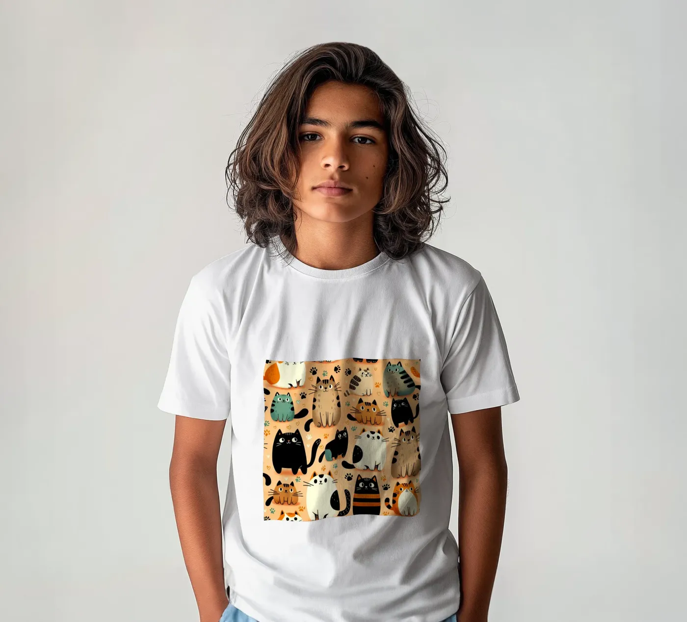 Schema di scarabocchio di gatto t-shirt bambini da Happy Littles