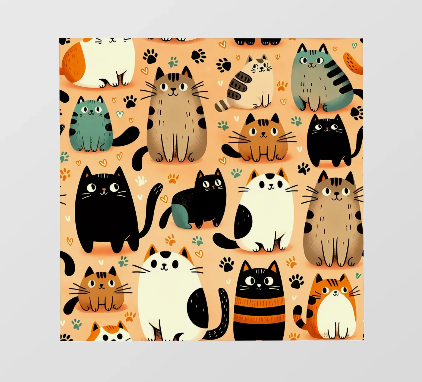 Cat Doodle Pattern fotobehang van Happy Littles
