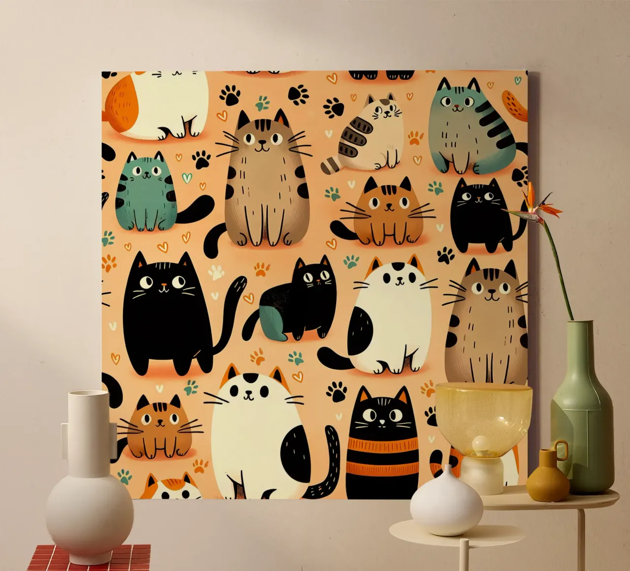 Cat Doodle Pattern canvas met Baklijst van Happy Littles