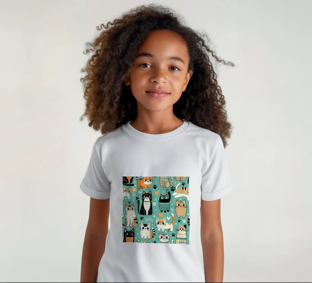 Schema di scarabocchio di gatto t-shirt bambini da Happy Littles