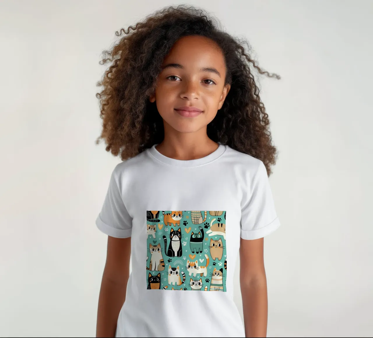 Schema di scarabocchio di gatto t-shirt bambini da Happy Littles