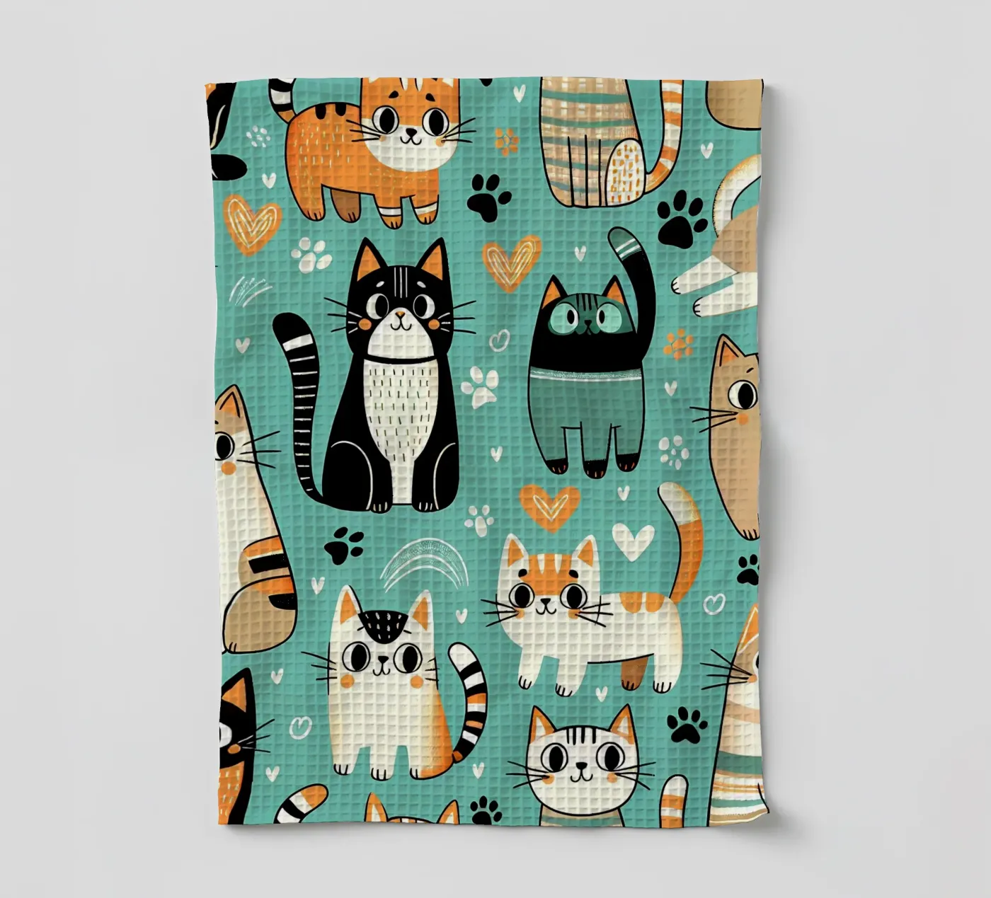 Cat Doodle Pattern tea towel by Happy Littles