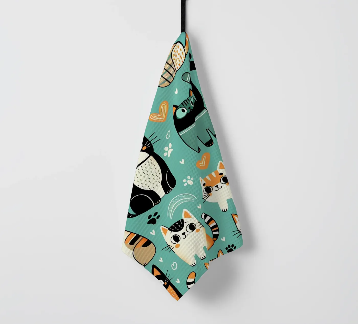 Cat Doodle Pattern tea towel by Happy Littles