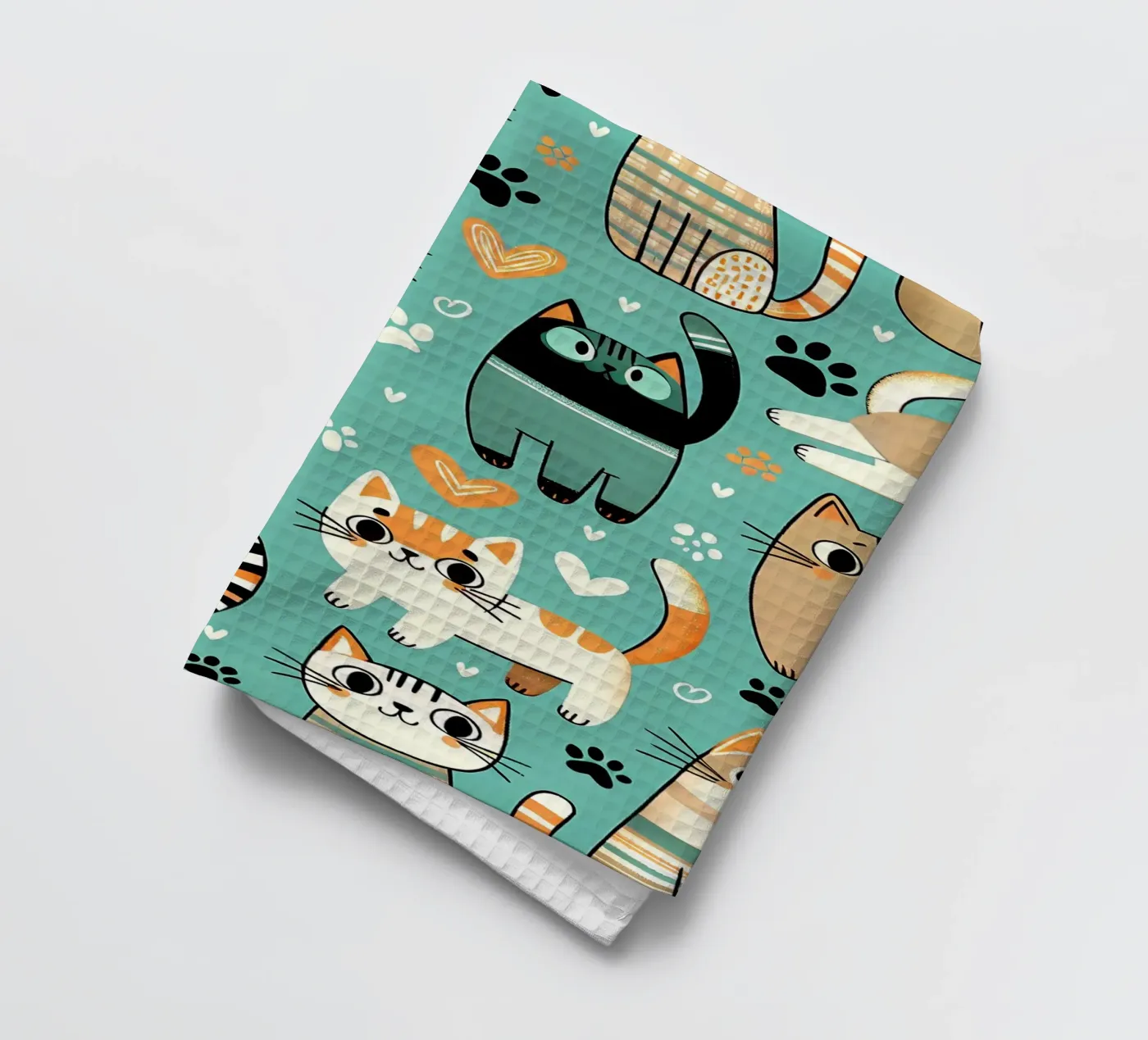 Cat Doodle Pattern tea towel by Happy Littles