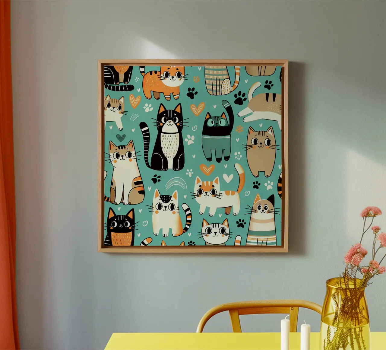 Cat Doodle Pattern canvas van Happy Littles