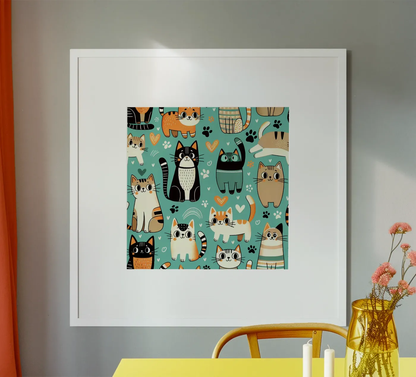 Cat Doodle Pattern poster van Happy Littles