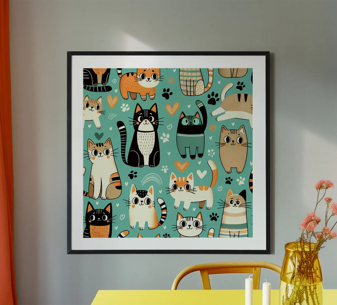 Cat Doodle Pattern poster by Happy Littles