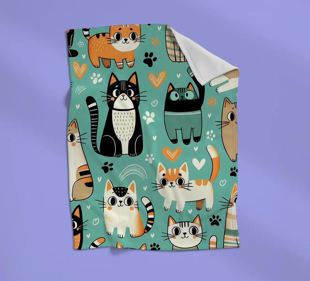 Cat Doodle Pattern fleece blanket by Happy Littles