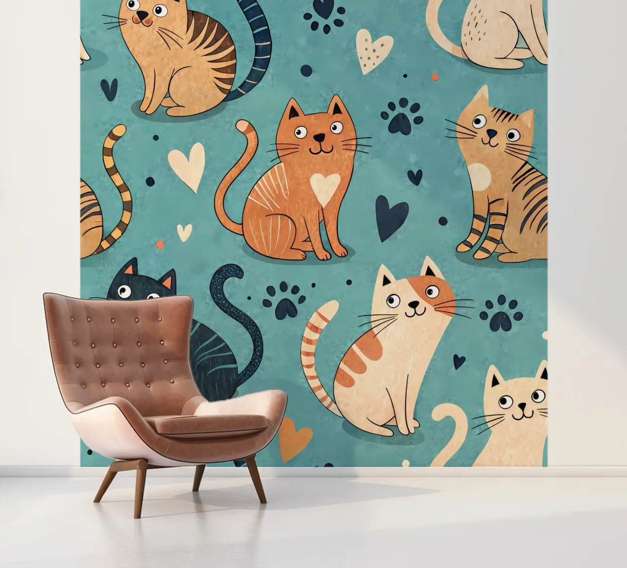 Cat Doodle Pattern fotobehang van Happy Littles