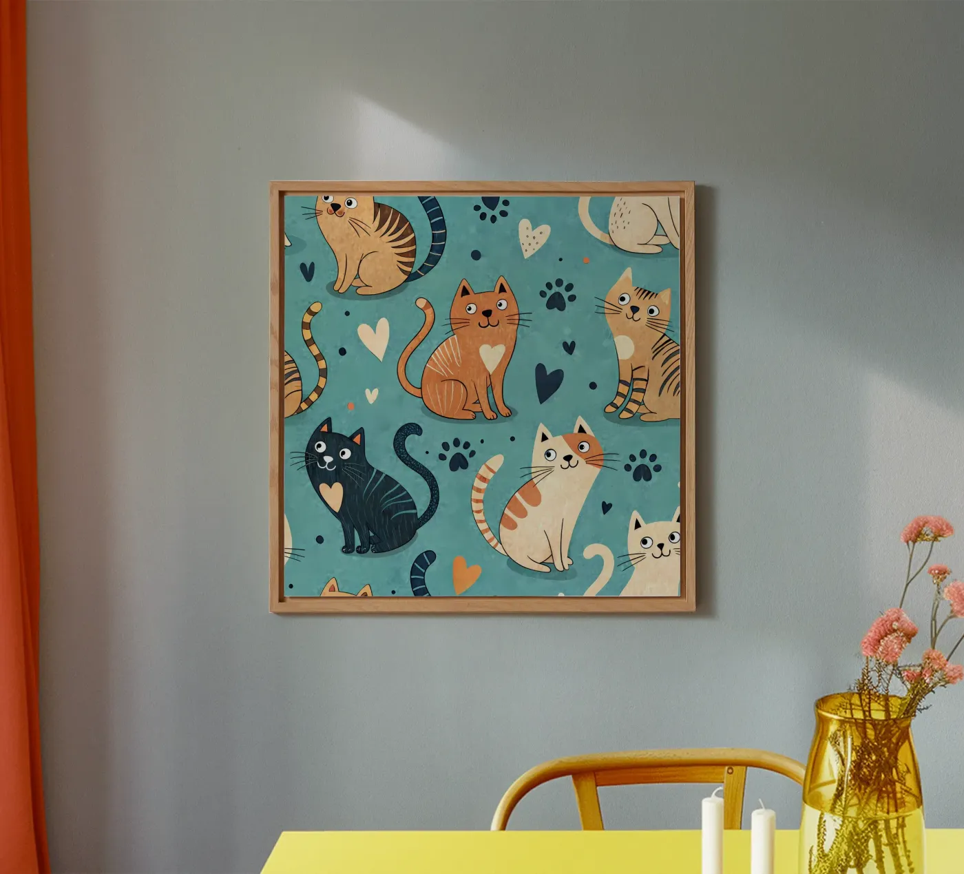 Schema di scarabocchio di gatto alluminio dibond da Happy Littles