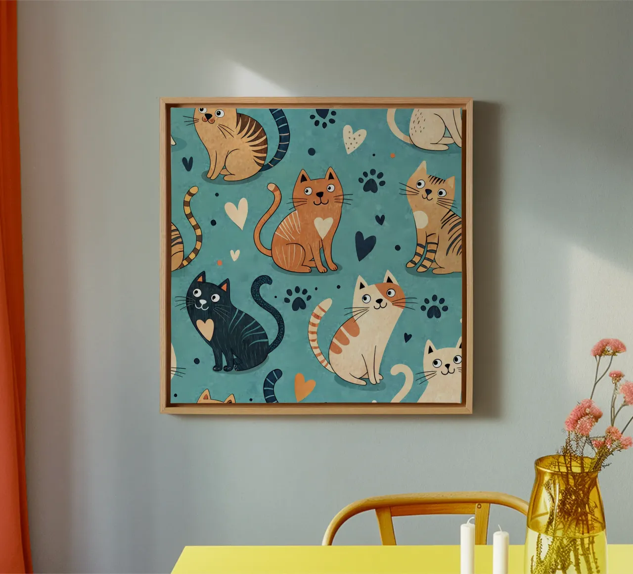 Cat Doodle Pattern canvas met Baklijst van Happy Littles