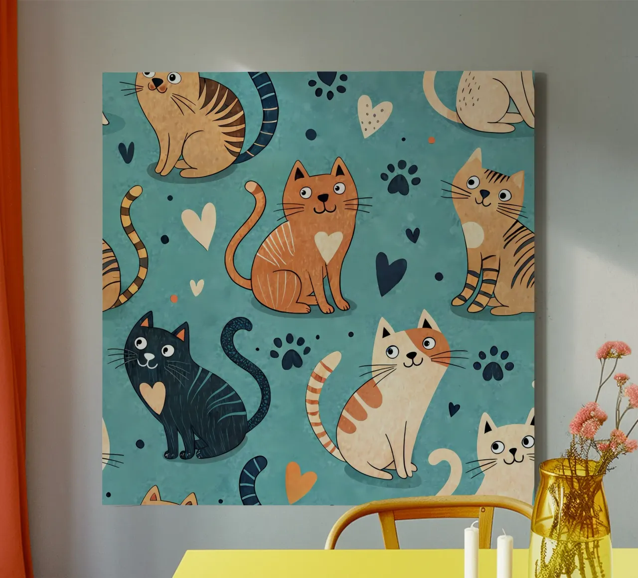 Cat Doodle Pattern canvas met Baklijst van Happy Littles