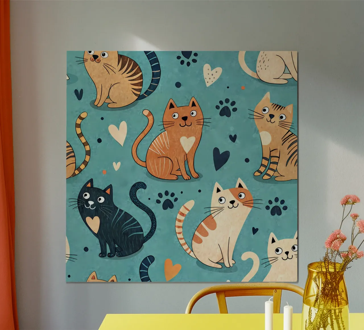 Schema di scarabocchio di gatto poster con telaio in legno da Happy Littles