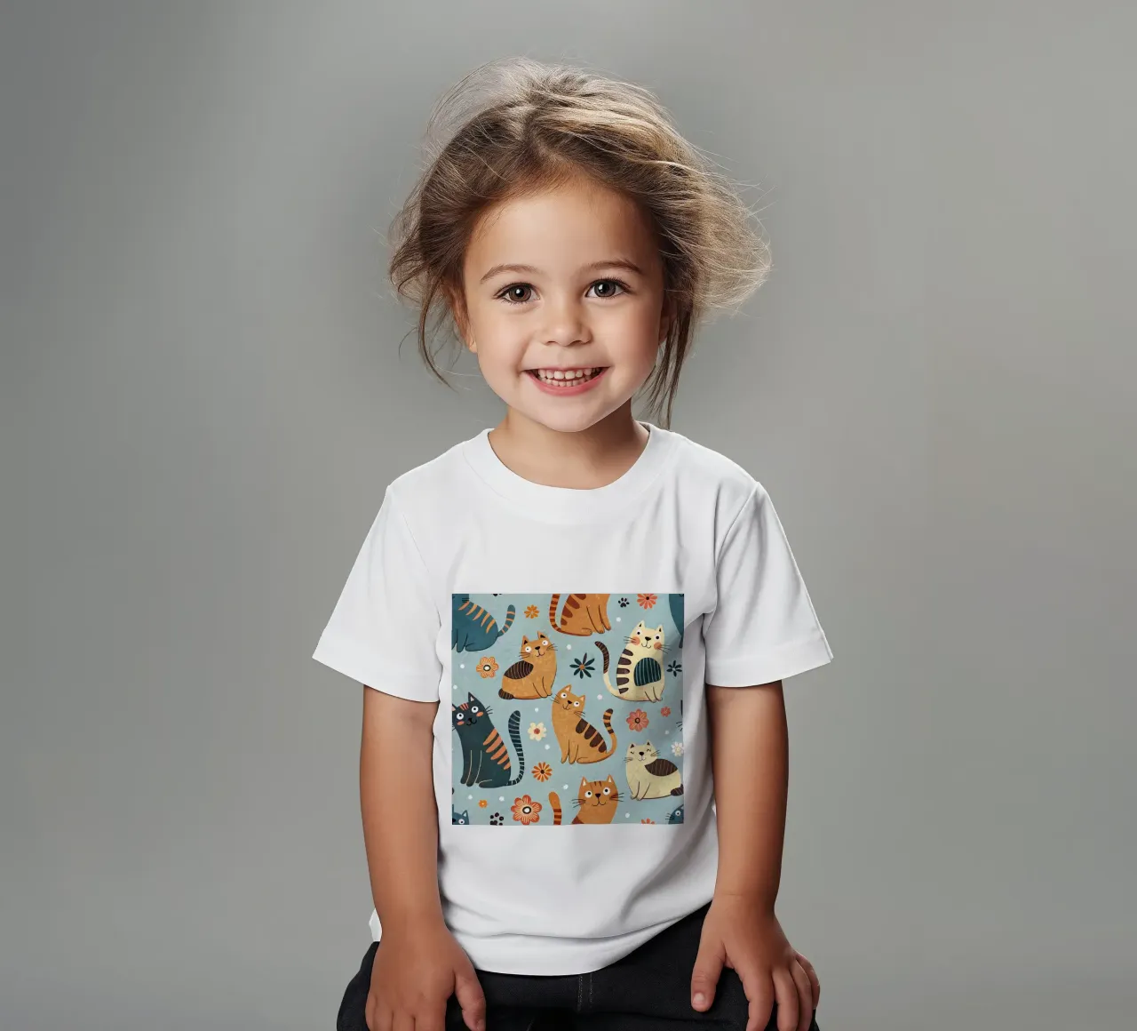 Schema di scarabocchio di gatto t-shirt bambini da Happy Littles