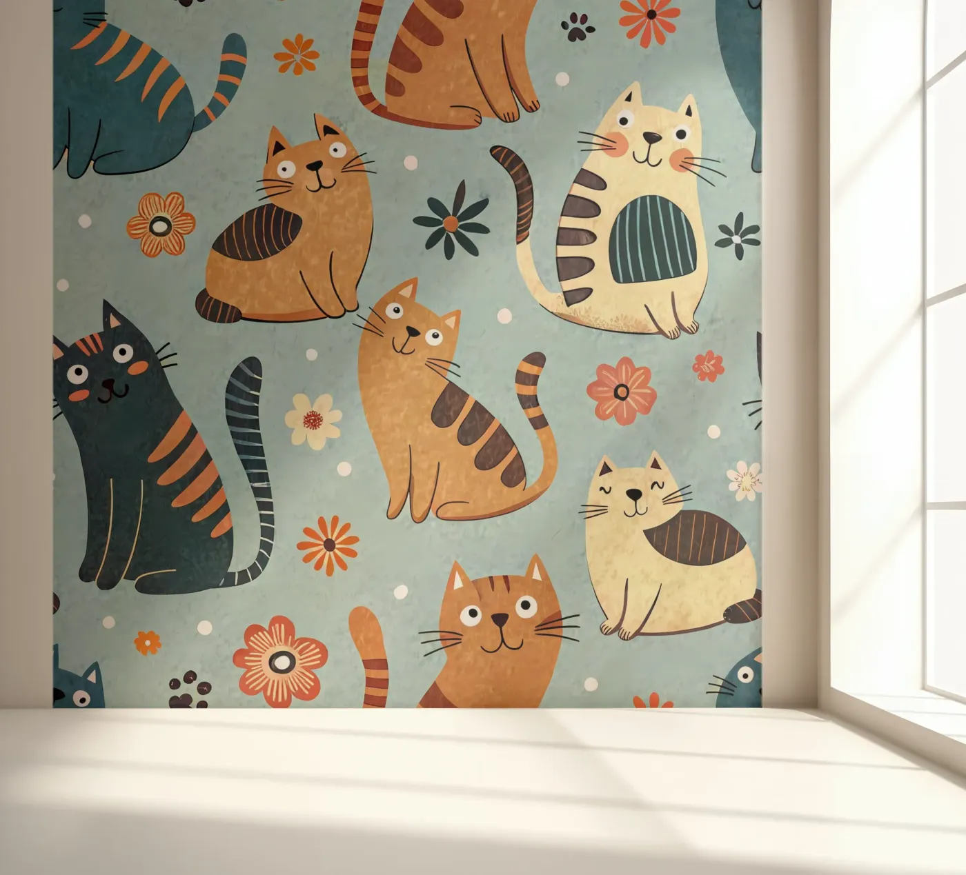 Cat Doodle Pattern fotobehang van Happy Littles