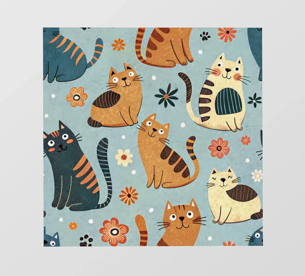 Cat Doodle Pattern fotobehang van Happy Littles