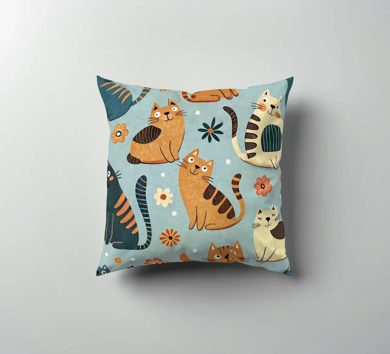 Cat Doodle Pattern decorative cushion by Happy Littles