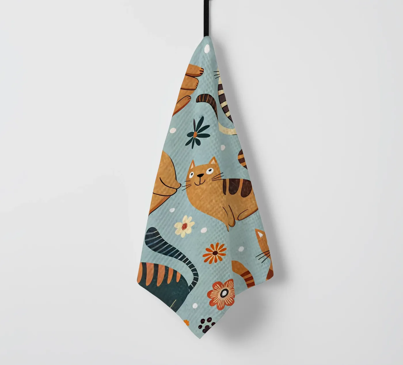 Cat Doodle Pattern tea towel by Happy Littles