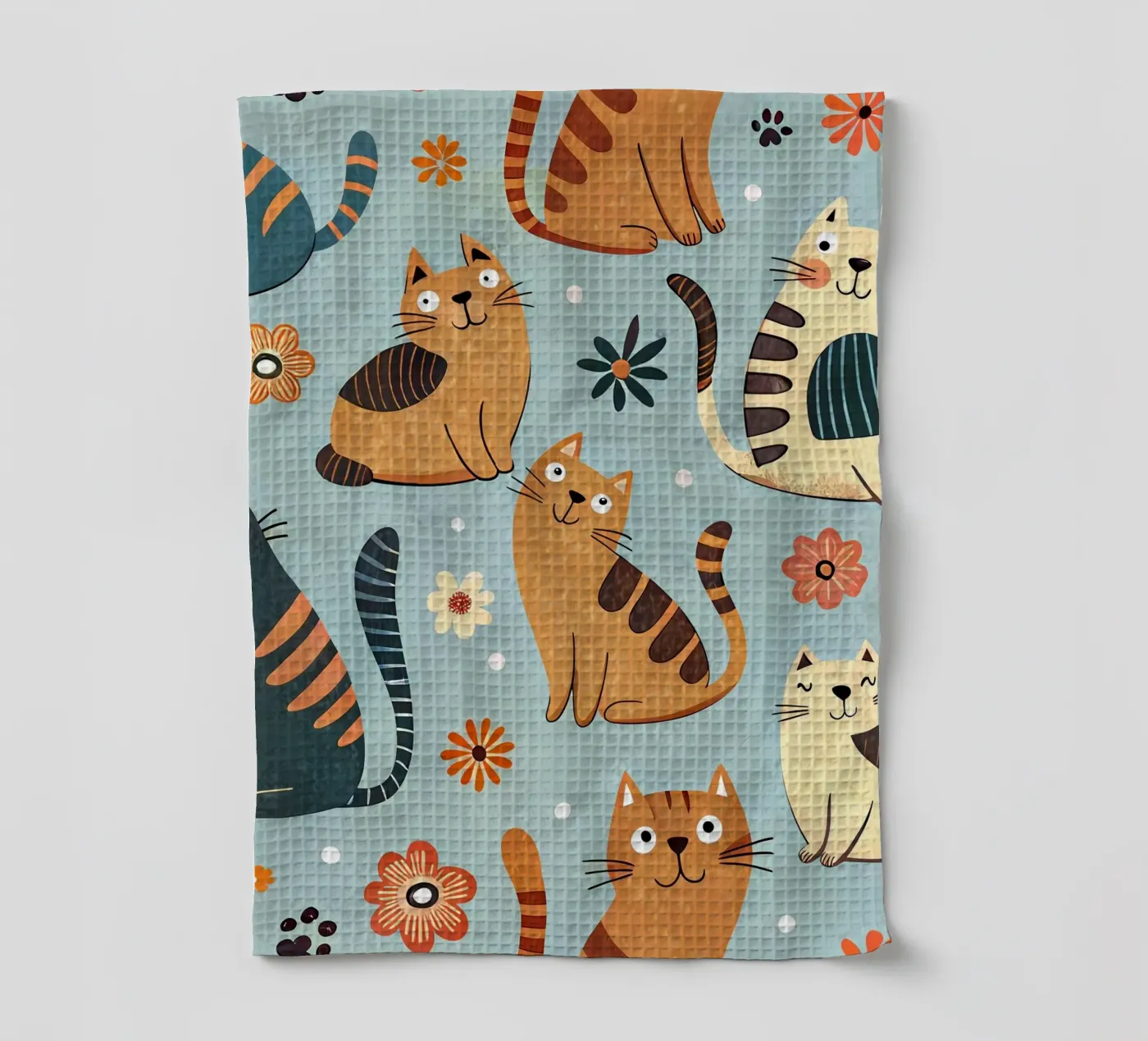 Cat Doodle Pattern tea towel by Happy Littles