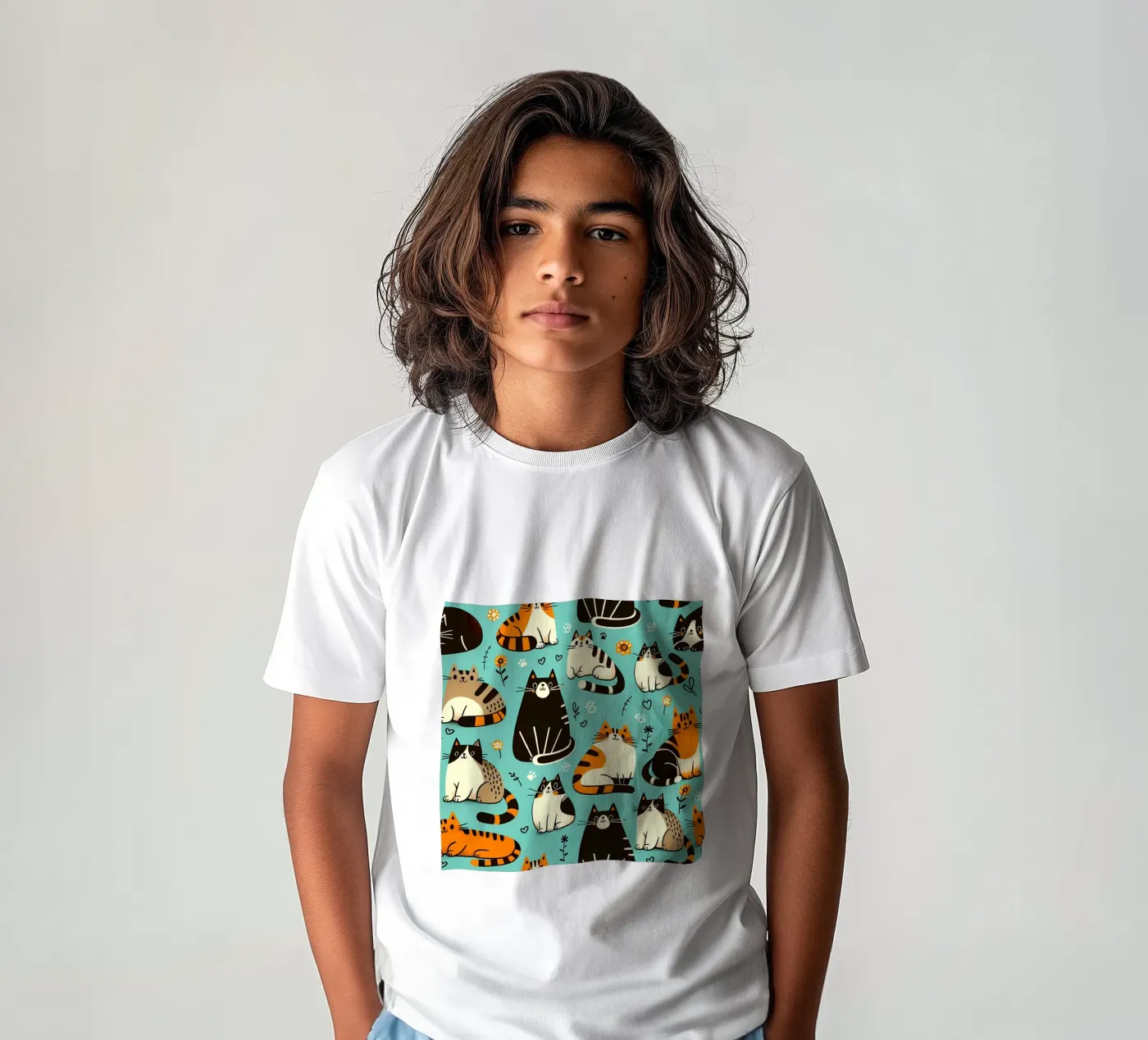 Cat Doodle Pattern t-shirt bambini da Happy Littles