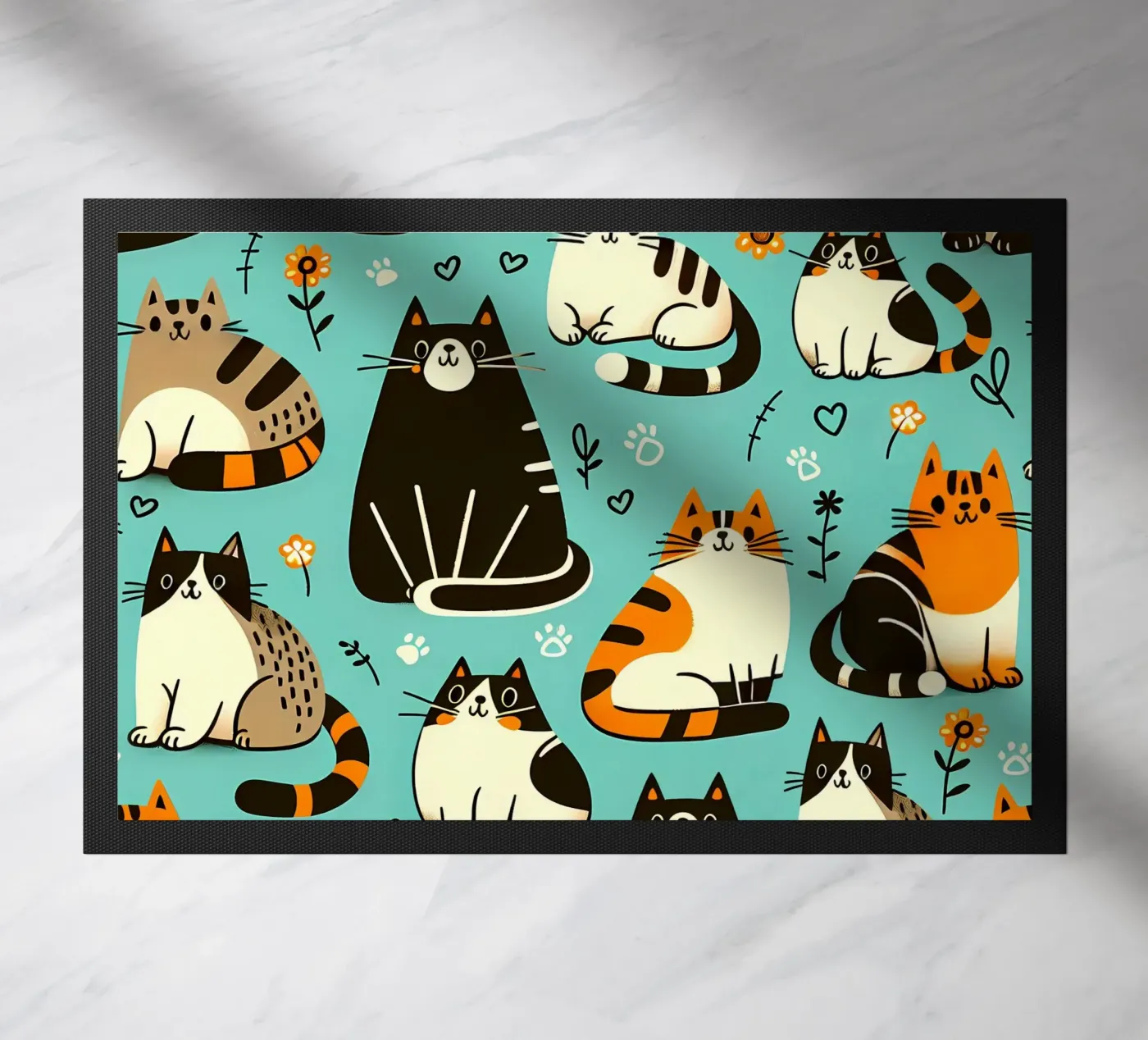 Cat Doodle Pattern doormat by Happy Littles