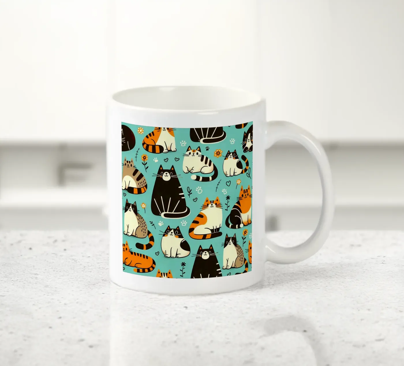 Cat Doodle Pattern ceramic mug by Happy Littles