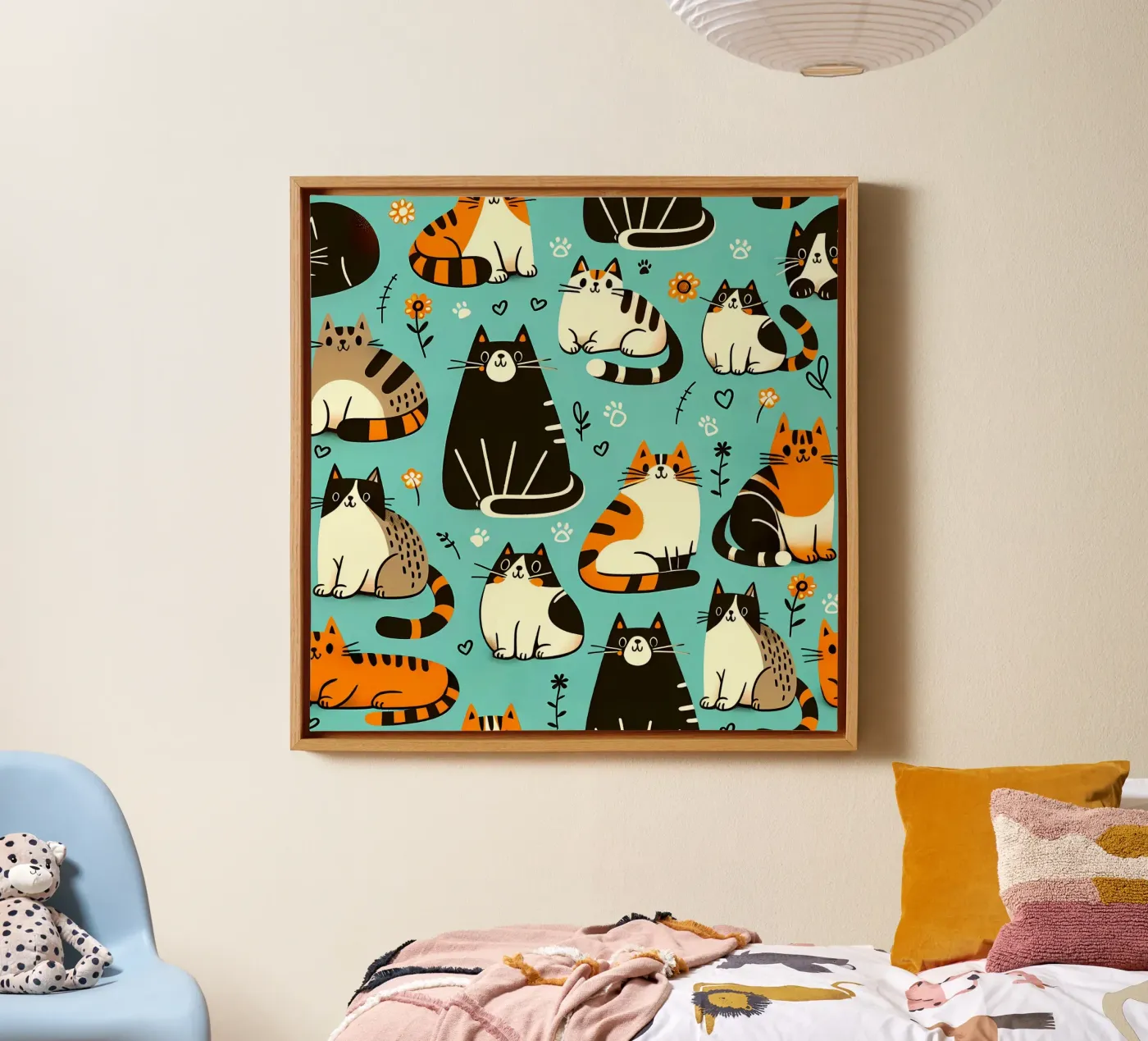 Cat Doodle Pattern canvas van Happy Littles