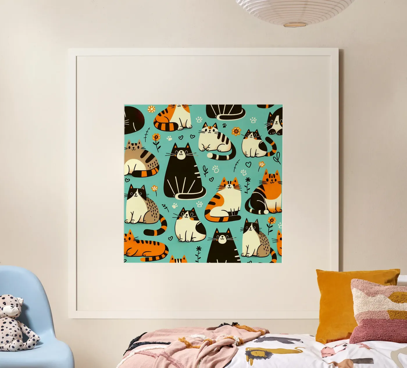 Cat Doodle Pattern poster van Happy Littles
